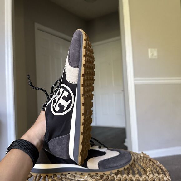 Tory Burch Women's Sawtooth Designer Sneakers Shoes Size 9M Black/Gray Lace-Up - Picture 9 of 11